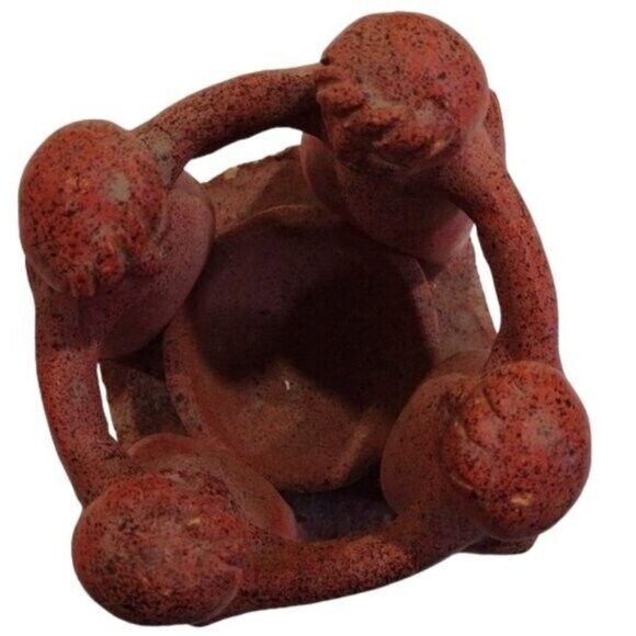 Vintage Aztec Mayan Folk Art Circle of Friends (4) Clay Pottery Candle Holder - Picture 4 of 7